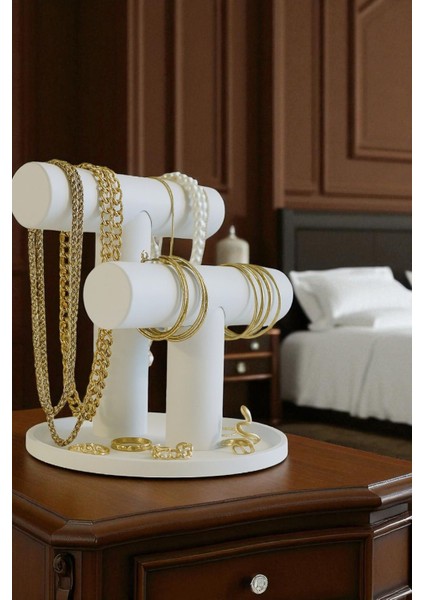 Şık Beyaz Takı Düzeni - Bilezik, Kolye Ve Yüzük Saklama Standı modelleri