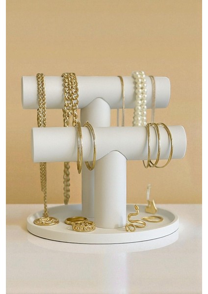 Şık Beyaz Takı Düzeni - Bilezik, Kolye Ve Yüzük Saklama Standı fırsatları