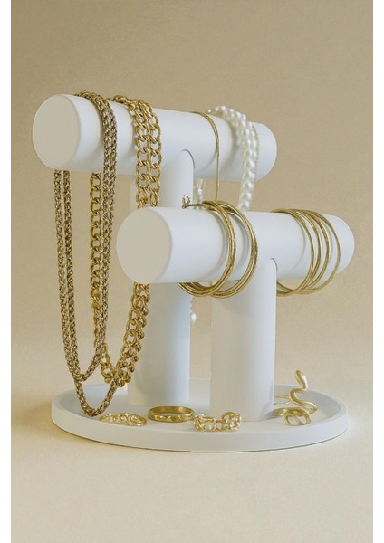 Şık Beyaz Takı Düzeni - Bilezik, Kolye Ve Yüzük Saklama Standı indirimleri