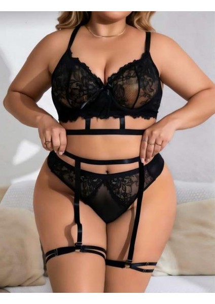 - Büyük Beden Siyah Dantel Işlemeli Ipli Fantezi Jartiyer Takımı fiyatları