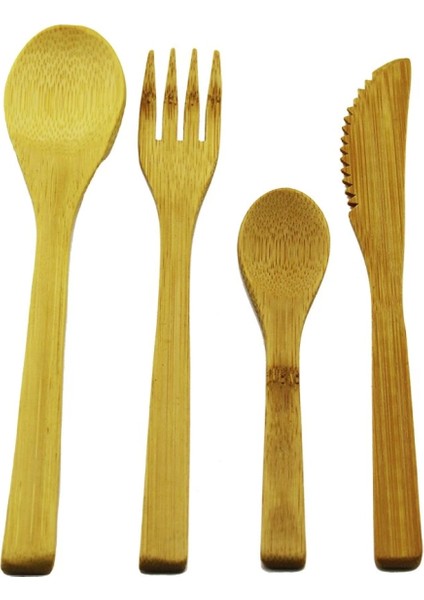 4pcs Ahşap Bambu Mutfak Seti 2 Kaşık - Çatal - Bıçak (4887)