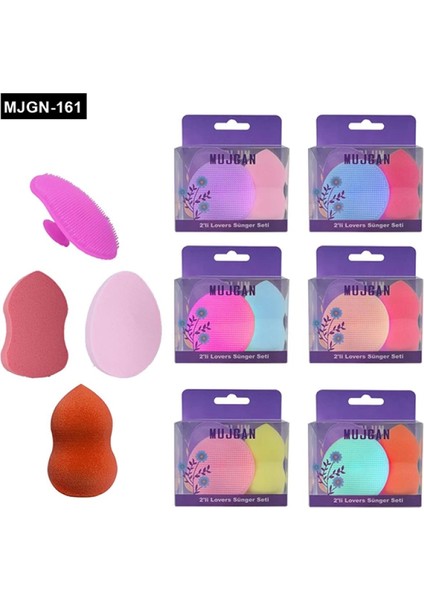 3+1 Parça Renkli Makyaj Sünger Silikon Fırça Seti (4887)