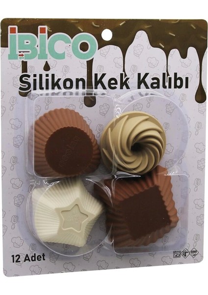 12PCS Renkli Silikon Muffin - Kek Kalıp Mix Şekil= 3-Dikdörtgen - 3-Yuvarlak - 3-Rüzgar Gülü - 3-Yıldız (4887)