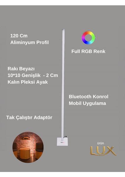 LED Lambader Bluetooth Özellikli Sese ve Müziğe Duyarlı Sınırsız Renk 120 cm fiyatları