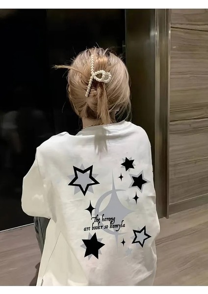 Pinterest Yıldız (Star) Baskılı Oversize Unisex Kısa Kollu Tshirt