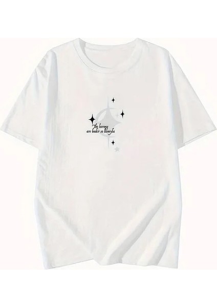 Pinterest Yıldız (Star) Baskılı Oversize Unisex Kısa Kollu Tshirt modelleri