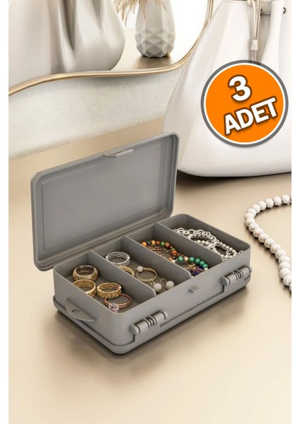 Ekru Çok Amaçlı Çift Bölmeli Takı Ve Aksesuar Organize Kutusu