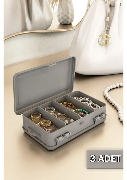 Ekru Çok Amaçlı Çift Bölmeli Takı Ve Aksesuar Organize Kutusu fiyatları