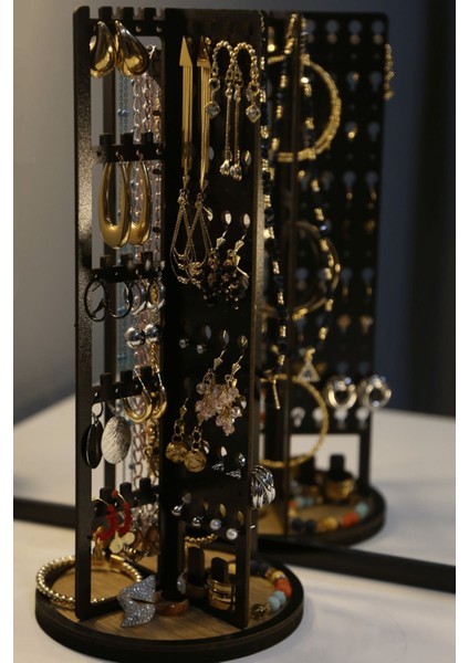 Şık Ahşap Çok Amaçlı Takı Organizeri, Dekoratif Stand, Kolye, Küpe, Yüzük, Bilezik Tutucu