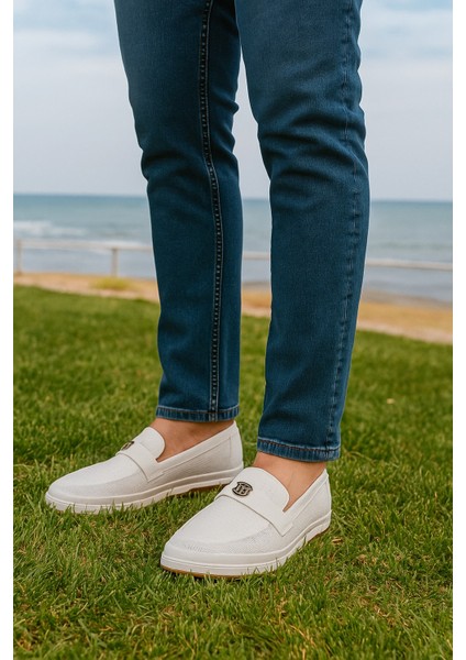 GE0165 Deri Lazerli B Armalı Yazlık Termoaktif Taban Erkek Loafer Ayakkabı