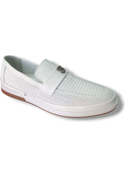 GE0165 Deri Lazerli B Armalı Yazlık Termoaktif Taban Erkek Loafer Ayakkabı