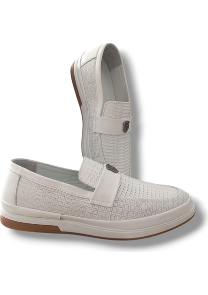 GE0165 Deri Lazerli B Armalı Yazlık Termoaktif Taban Erkek Loafer Ayakkabı
