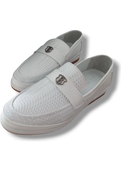 GE0165 Deri Lazerli B Armalı Yazlık Termoaktif Taban Erkek Loafer Ayakkabı