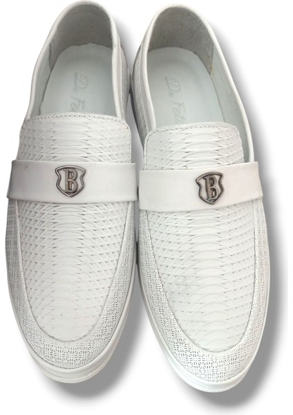 GE0165 Deri Lazerli B Armalı Yazlık Termoaktif Taban Erkek Loafer Ayakkabı