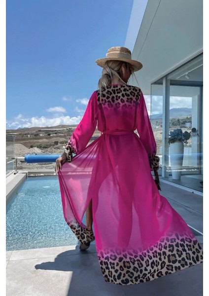 Kadın Leopar Desenli Uzun Şifon Plaj Kimono – Kuşaklı ve Hafif Pareo Model fırsatları