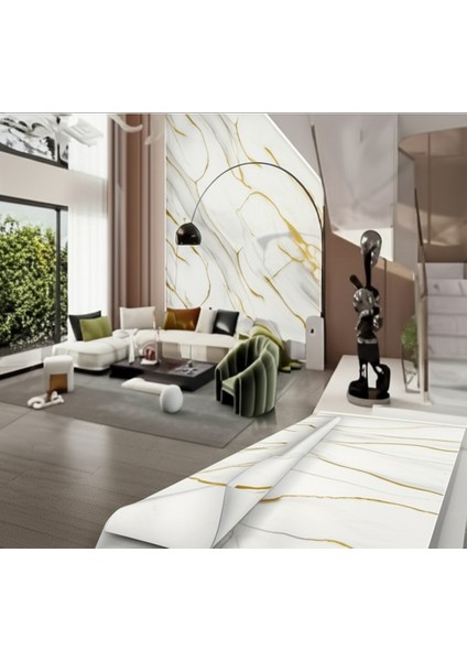 Vinil Beyaz Mermer Desenli Duvar Sticker Kendinden Yapışkanlı 60X30CM fırsatları