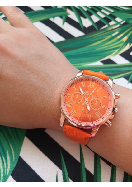 Kadın Turuncu Roma Rakamlı Şık Kol Saati