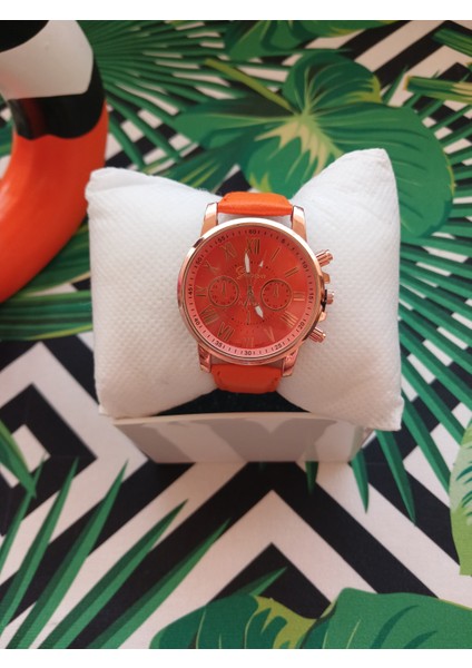 Kadın Turuncu Roma Rakamlı Şık Kol Saati fiyatları