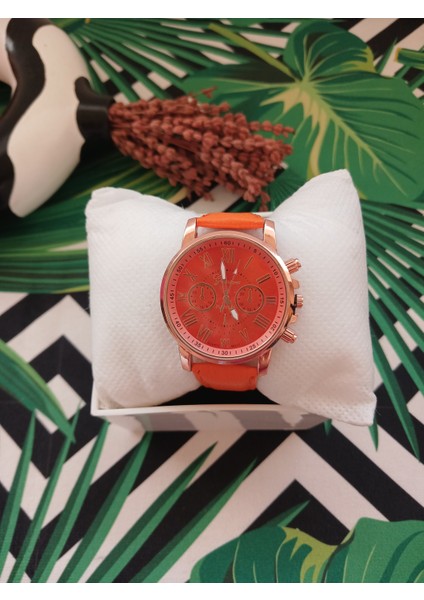 Kadın Turuncu Roma Rakamlı Şık Kol Saati indirimleri