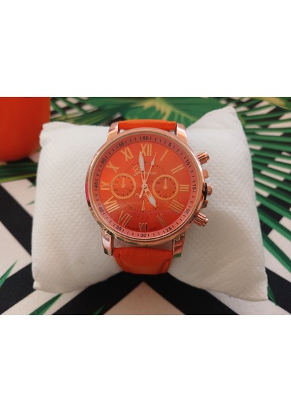 Kadın Turuncu Roma Rakamlı Şık Kol Saati