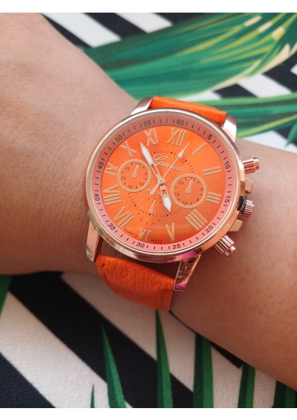 Kadın Turuncu Roma Rakamlı Şık Kol Saati