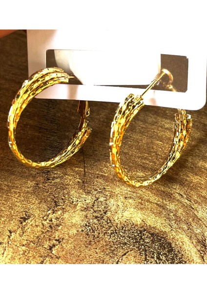 Gold Renk Lüks Gösterişli Figürlü Halka Küpe