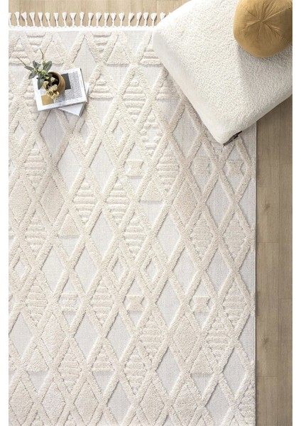 Krem Modern Dokuma Halı Yolluk Antre Oturma Odası Salon Mutfak Halısı