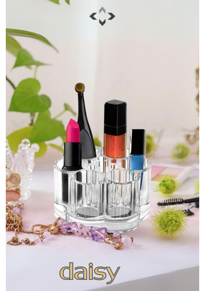 Şeffaf Kristal Organizer, Ruj Ve Kalem Düzenleyici, Çiçek Desenli, Beyaz Renk modelleri