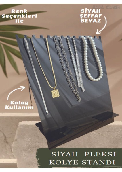 Siyah Pleksi Büyük Kolye Standı, 30x20 cm, Takı ve Aksesuar Düzeni İçin