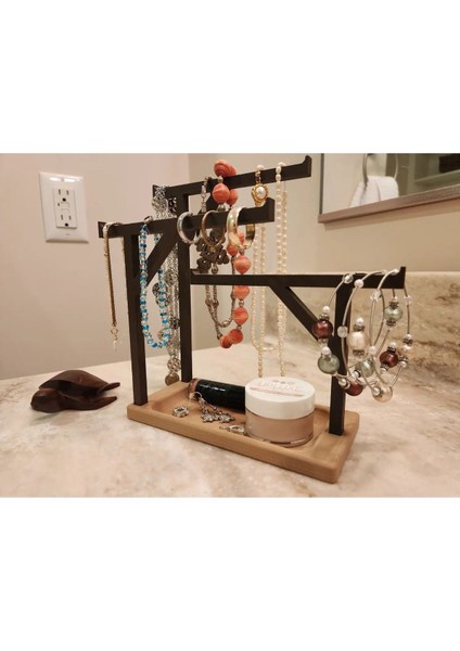 Şık Takı Düzenleyici, Kolye ve Bileklik Askısı, Dekoratif Stand, Siyah Renk