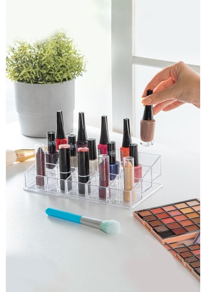 Çok Bölmeli Kozmetik Düzenleyici, Makyaj ve Oje Organizeri, Gri Renk