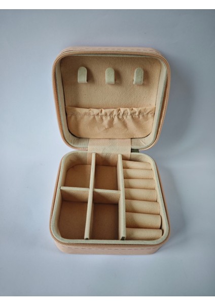 Pudra Renkli Dikdörtgen Takı Kutusu, Seyahat İçin İdeal Ve Şık Tasarım