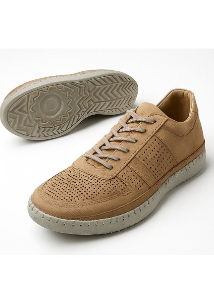 GR0344 Hakiki Nubuk Deri Dikişli Hafif Poli Taban Erkek Sneaker Spor Ayakkabı