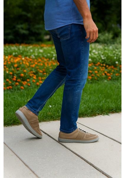 GR0344 Hakiki Nubuk Deri Dikişli Hafif Poli Taban Erkek Sneaker Spor Ayakkabı