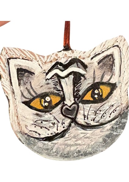 Kedi Model Lola Gri Bej Hakiki Deri El Boyaması Anahtarlık, Çanta Süsü fırsatları