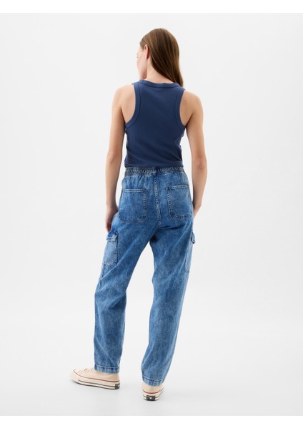 Kadın Mavi Mid Rise Easy Kargo Jean Pantolon modelleri