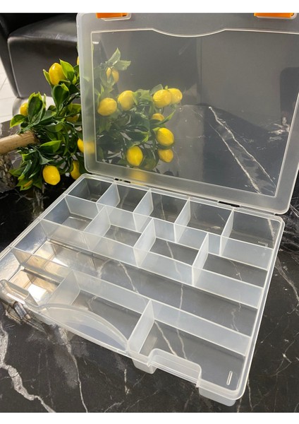 Turuncu Şeffaf 13 Bölmeli Takı ve Hobi Organizer Kutusu