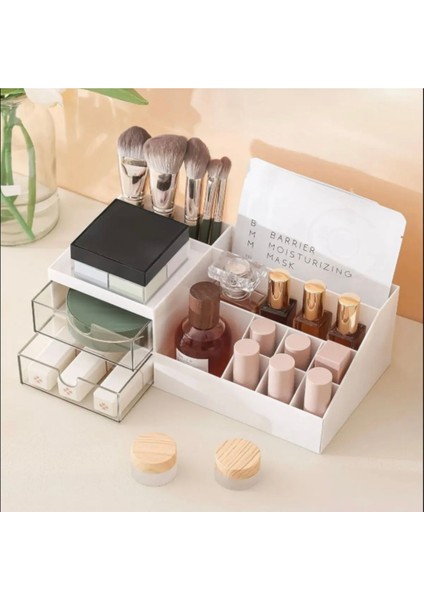 İki Çekmeceli Çok Amaçlı Makyaj ve Takı Düzenleyici Bej Renk