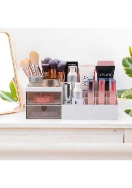 İki Çekmeceli Çok Amaçlı Makyaj ve Takı Düzenleyici Bej Renk fiyatları