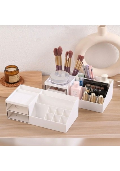 İki Çekmeceli Çok Amaçlı Makyaj ve Takı Düzenleyici Bej Renk modelleri