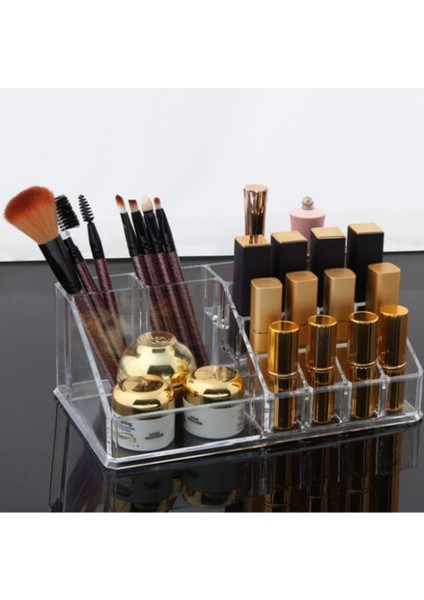 16 Bölmeli Şeffaf Makyaj Malzeme Düzenleyici Kutu, Turuncu Renkli, Pratik ve Şık Tasarım