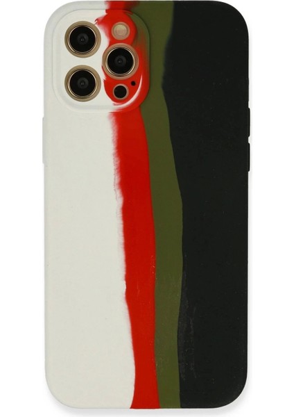 iPhone 12 Pro Max Kılıf Ebruli Lansman Silikon - Beyaz-Siyah