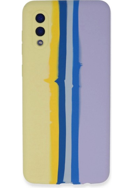 Samsung Galaxy A02 Kılıf Ebruli Lansman Silikon - Sarı-Lila