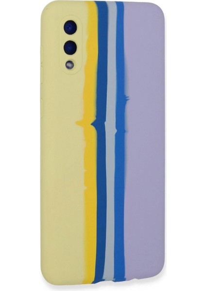 Samsung Galaxy A02 Kılıf Ebruli Lansman Silikon - Sarı-Lila modelleri