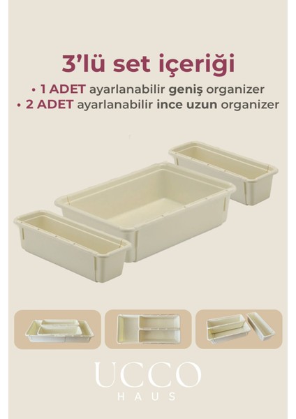 3'Lü Çok Amaçlı Ayarlanabilir Mutfak Ve Makyaj Organizer Seti Krem fiyatları