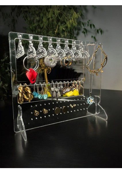 Şeffaf Pleksi Takı Organizeri, Kolye Ve Küpe Standı, Halhal Teşhir, Beyaz Renk