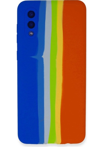 Samsung Galaxy A02 Kılıf Ebruli Lansman Silikon - Mavi-Turuncu