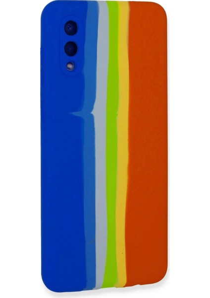 Samsung Galaxy A02 Kılıf Ebruli Lansman Silikon - Mavi-Turuncu modelleri