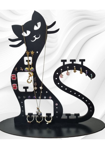 Beyaz Kedi Figürlü Takı ve Küpe Standı, Şık ve Kullanışlı Dekorasyon Parçası