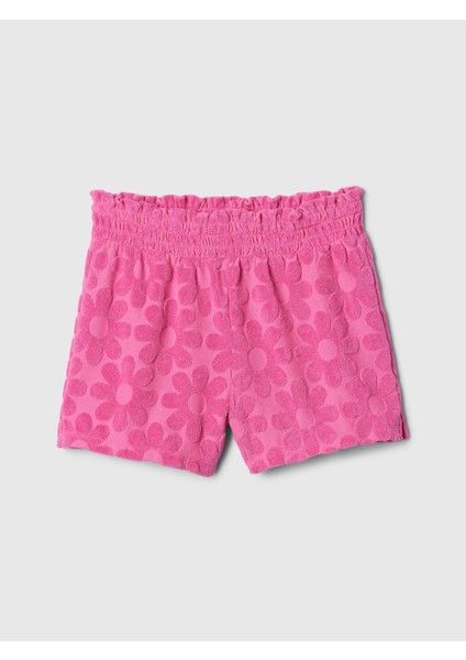 Kız Çocuk Pembe Fırfırlı Havlu Kumaş Pull-On Şort
